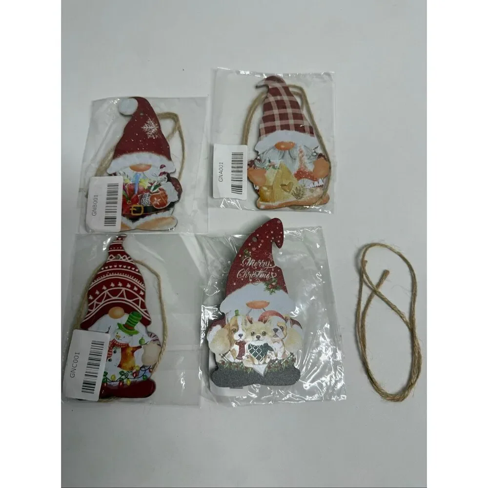 Set of 4 Gnomes Decorations Christmas Tree Wooden Ornaments